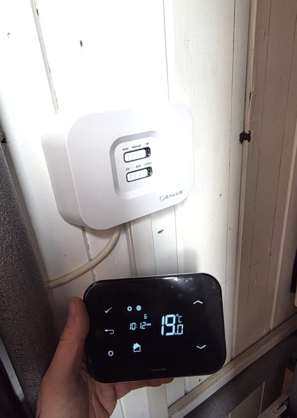 Salus smart thermostat and receiver installed and being set up